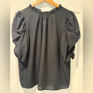 LOFT Black Puff-Sleeve Textured Blouse